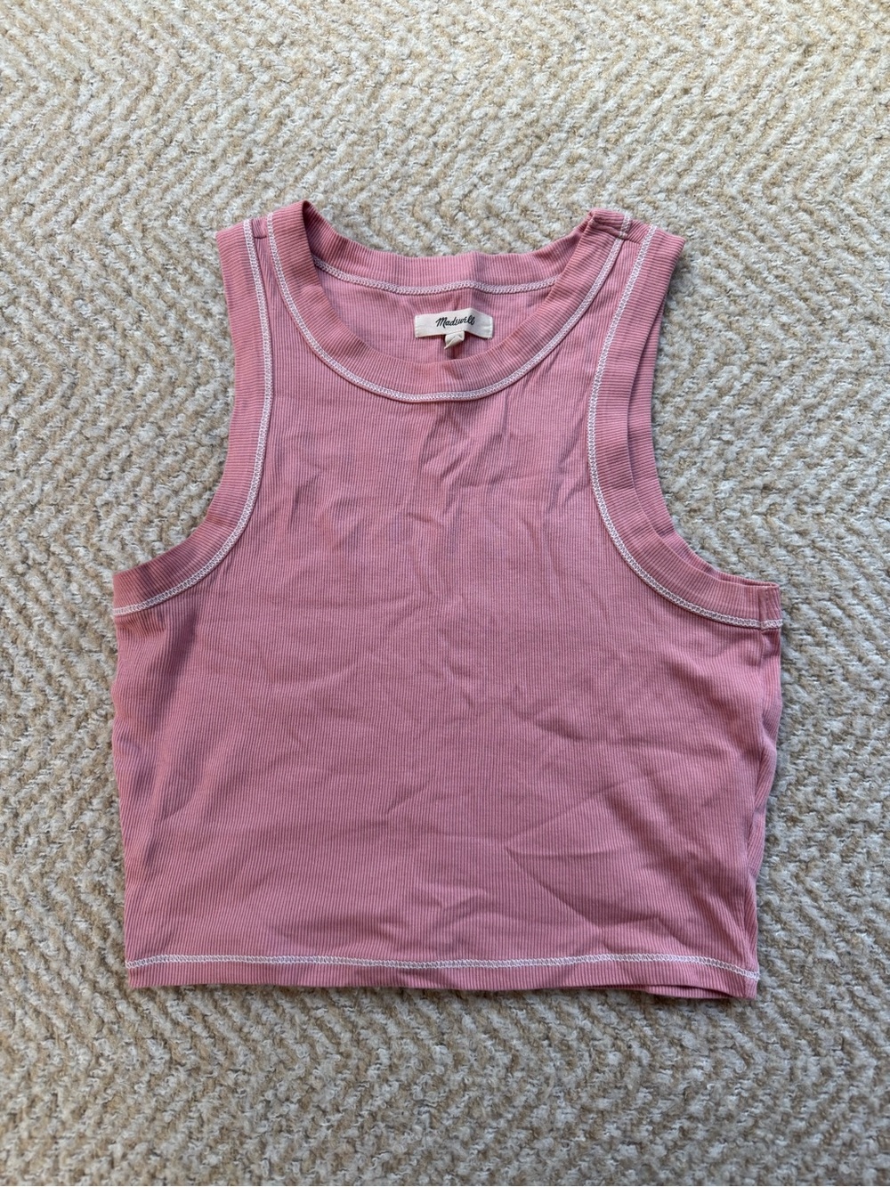 Madewell Dusty Rose Ribbed Tank with Contrast Stitching small